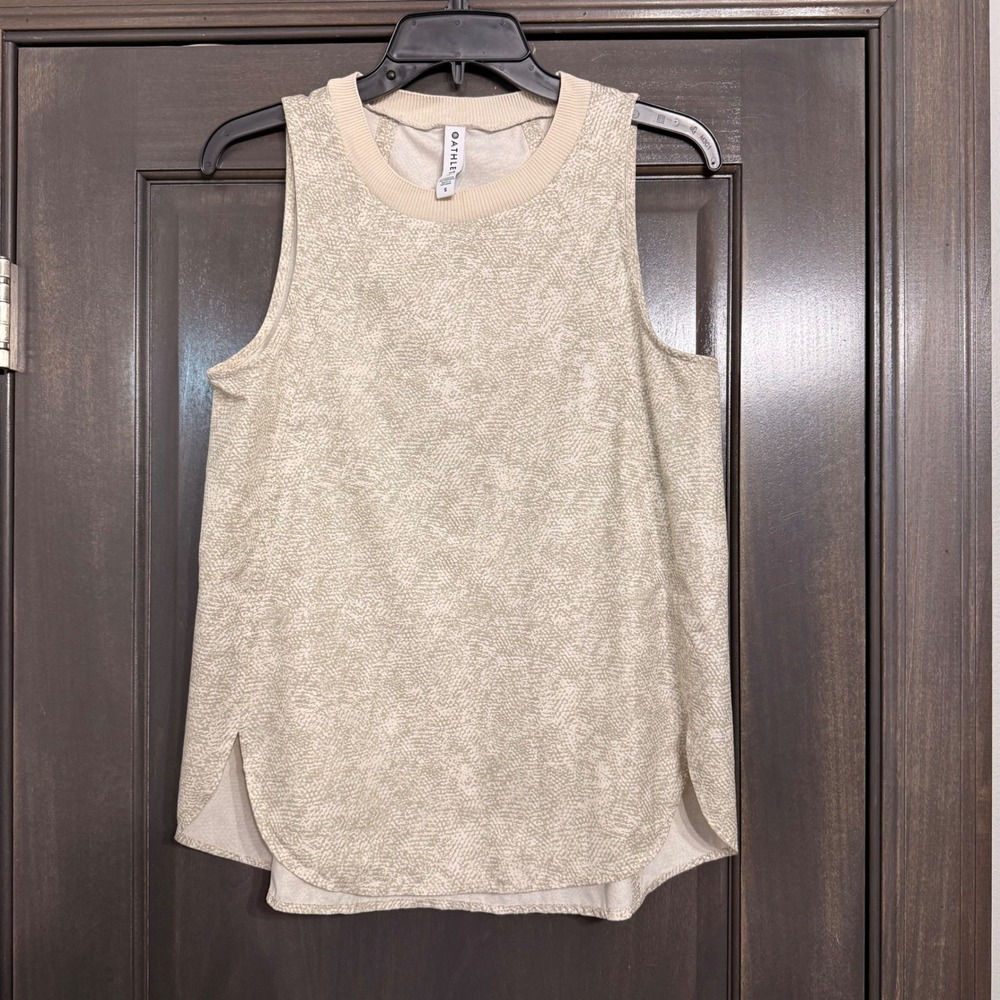 Athleta Womens‎ Beige White Textured Sleeveless Tank Top Ribbed Neck Small